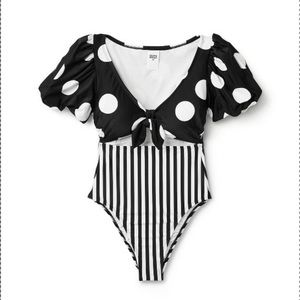 Tabitha Brown bathing suit - polka dot and black white stripes
